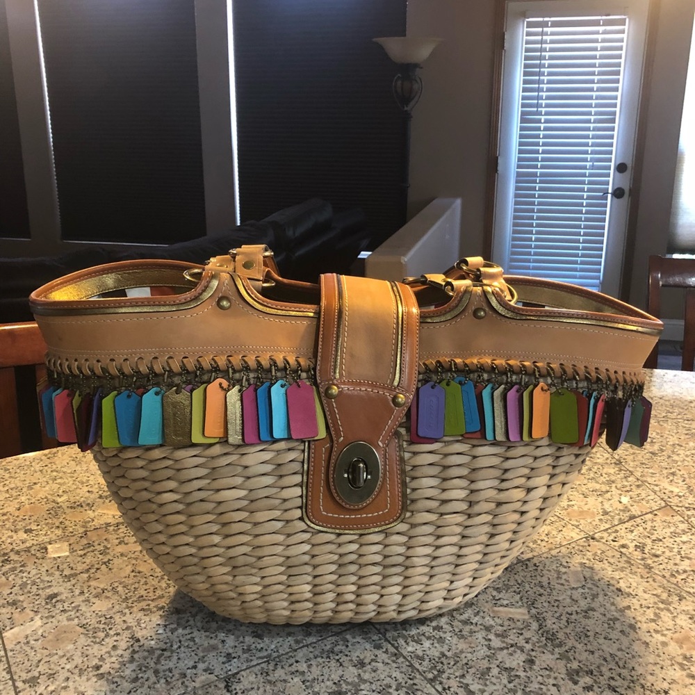 Original large limited coach lily straw basket